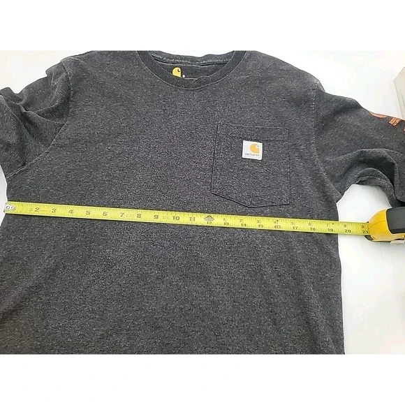 Carhartt Shirt Size M Faded Gray Long Sleeve Hit Graphic Tee Distressed Workwear - Picture 6 of 8